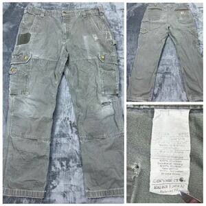 Carhartt Thrashed Double Knee Cargo Work Pants Moss Green Distressed 38x32